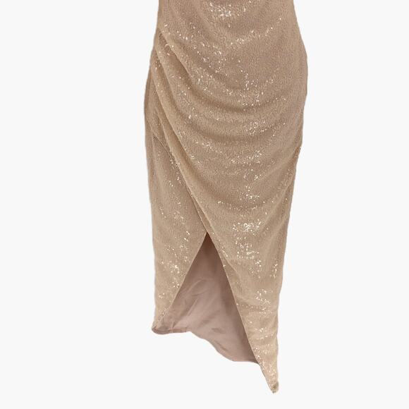 Lulus Womens Deja Vu Gown XS Pink Sequin One Shoulder Tall Slit Tulip Style Hem - Picture 4 of 11